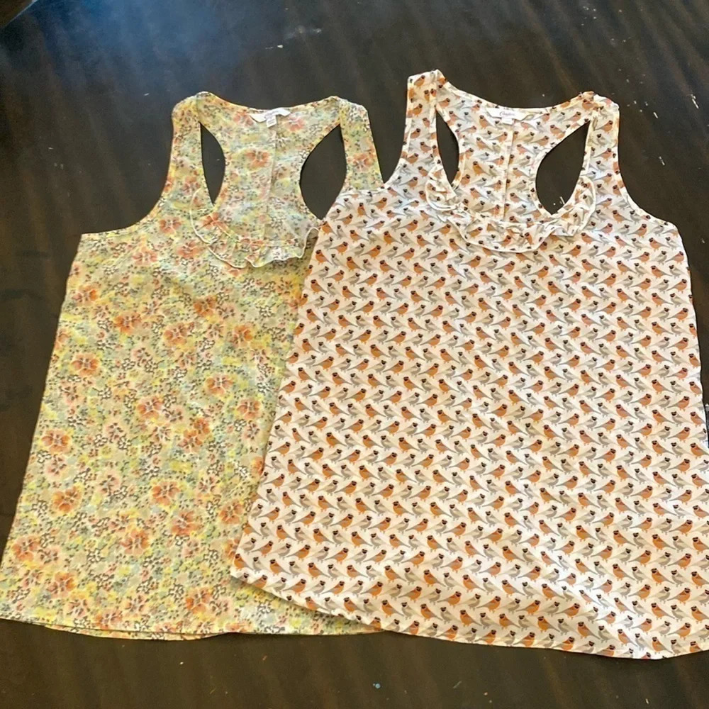2 Candie's Women Tank‎ Racerback Shirts S Floral & Bird Design Ruffle Scoop Neck